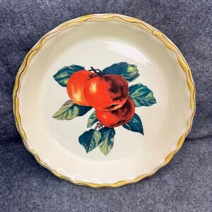 Pier 1 Imports 10" Vibrant Apple Art Scalloped Edge Pie Dish Made In Italy VTG